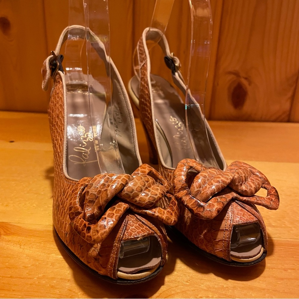 Vintage Palizzio Custom Hand Made Lizard Snakeskin Peep Toe Slingback Pumps